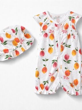 Sterling baby fruit print cotton romper and sunhat set 3-6 months